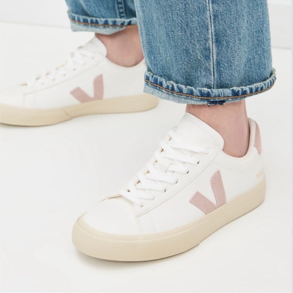 Veja Campo Women's White and Light Pink Sneakers - Picture 2 of 11